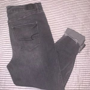 Grey Distressed High Waisted AE Jeans